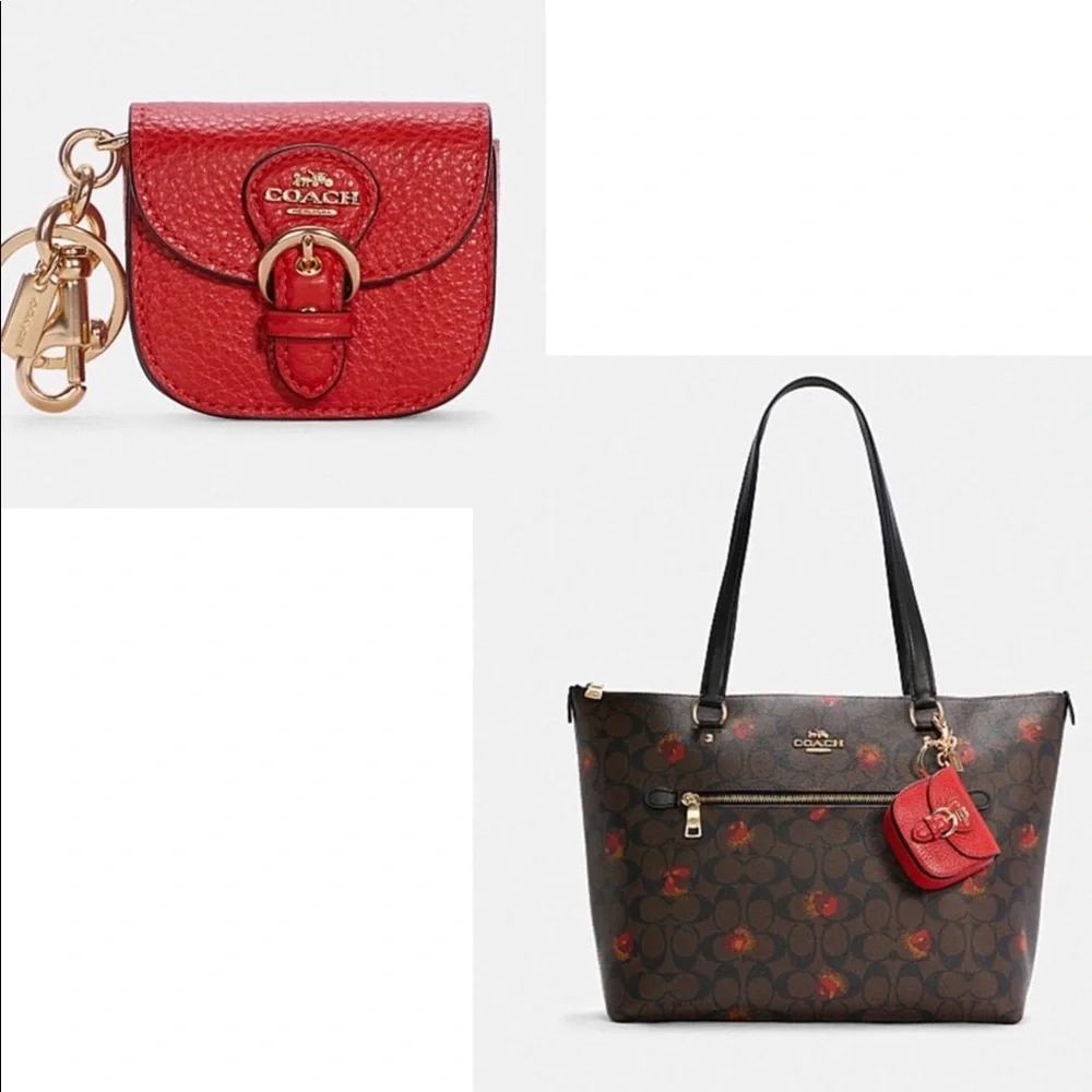 Coach Leather Mini Buckle Saddle Bag Poppy Bag Charm - Picture 3 of 10